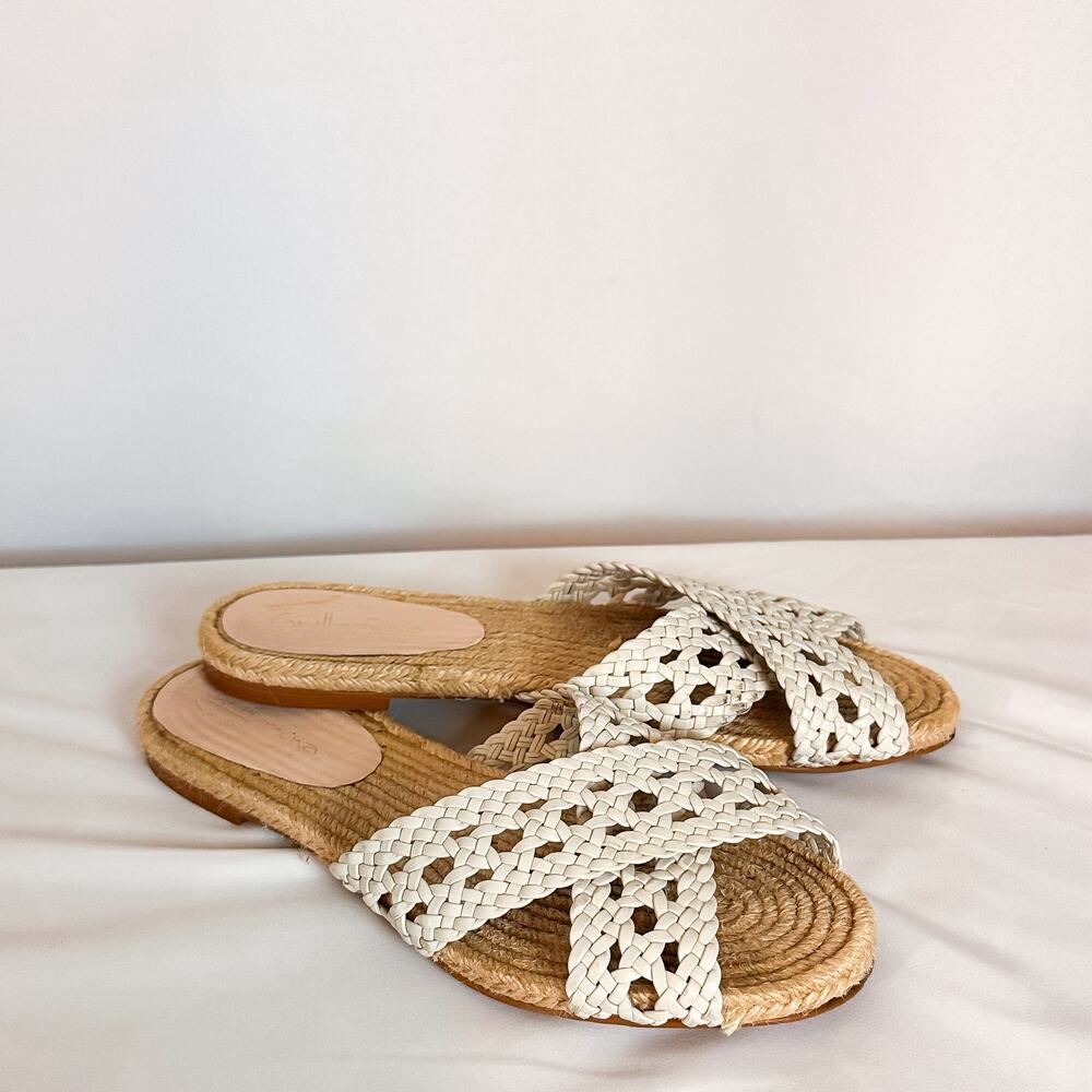 ANTHROPOLOGIE Guilhermina Woven Leather Slide Sandal White EU 38 EUC - Picture 2 of 7